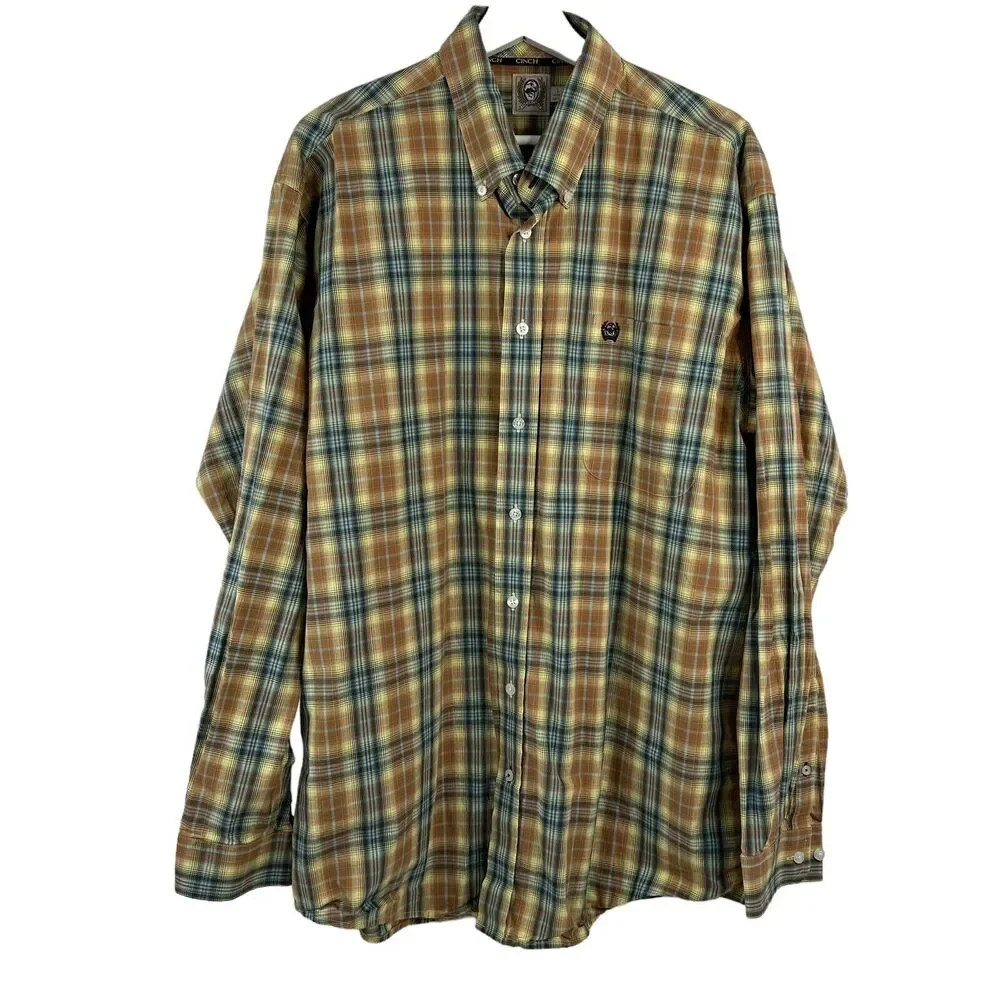 Cinch Men’s Size L Shirt Classic Plaid Long Sleeve‎ Button Down Western Cowboy